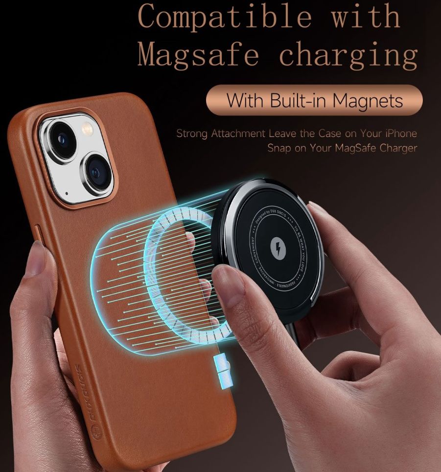 Dux Ducis Naples Apple iPhone 14 Hoesje MagSafe Echt Leer Bruin afbeelding 4