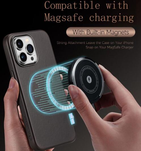 Dux Ducis Naples Apple iPhone 14 Pro Hoesje MagSafe Echt Leer Coffee afbeelding 3