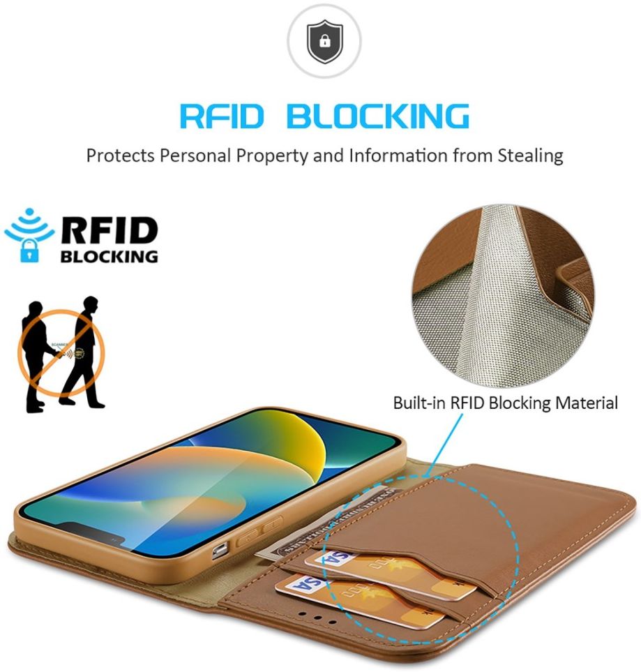 Dux Ducis Hivo Apple iPhone 14 Hoesje RFID Book Case Bruin afbeelding 4