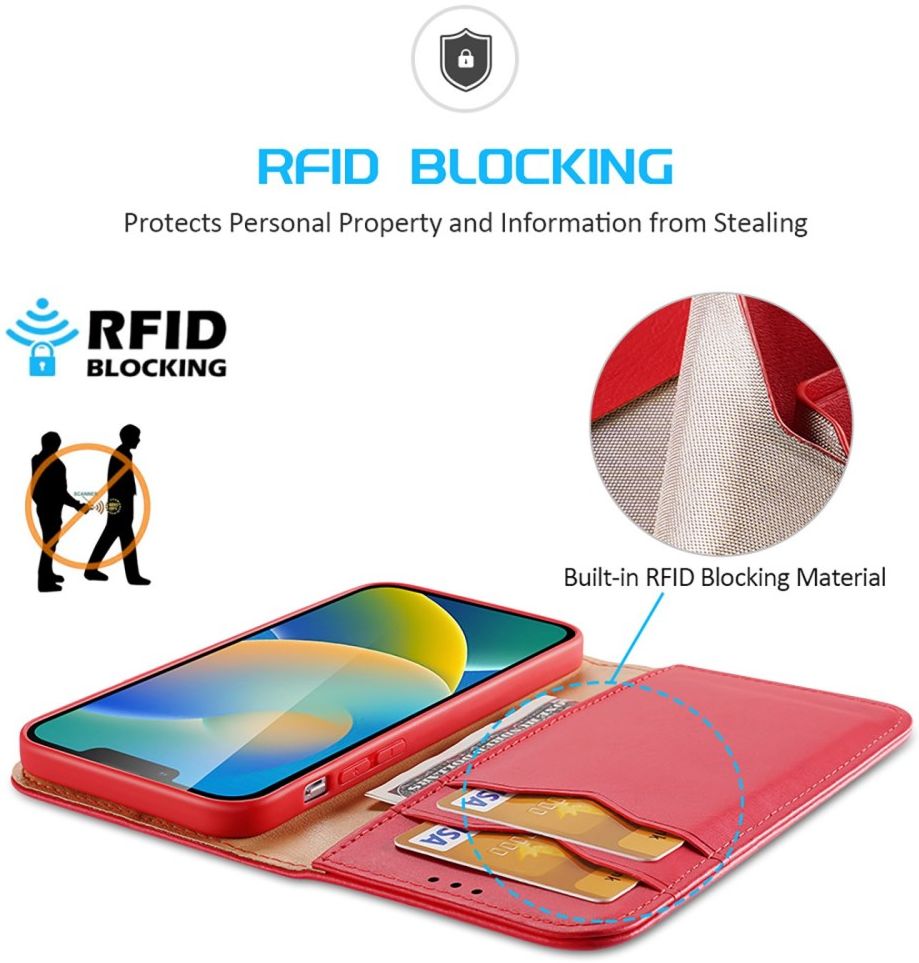 Dux Ducis Hivo Apple iPhone 14 Hoesje RFID Book Case Rood afbeelding 4