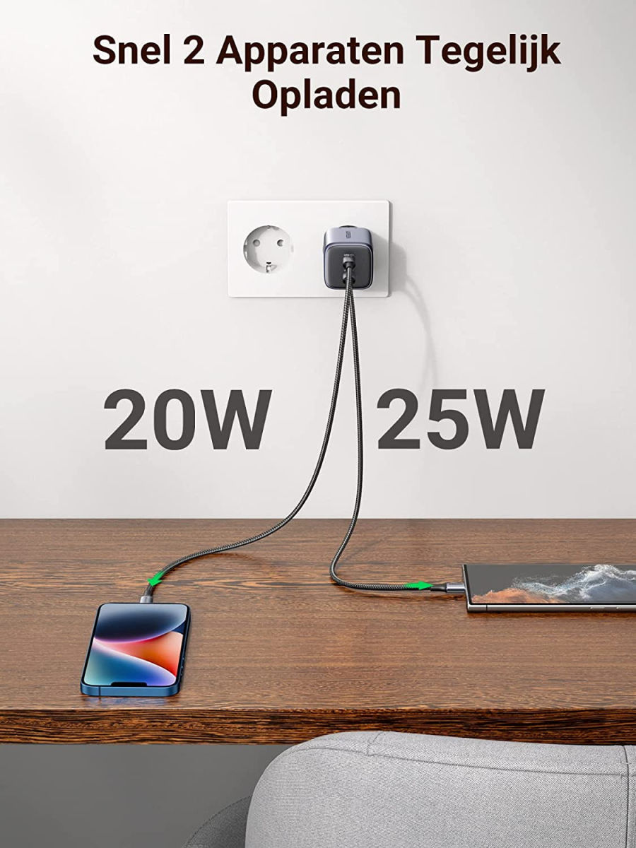 UGREEN Nexode 45W PD USB-C Snellader GaN Adaper Fast Charge Grijs afbeelding 5