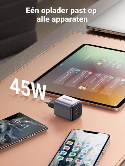 UGREEN Nexode 45W PD USB-C Snellader GaN Adaper Fast Charge Grijs afbeelding 4