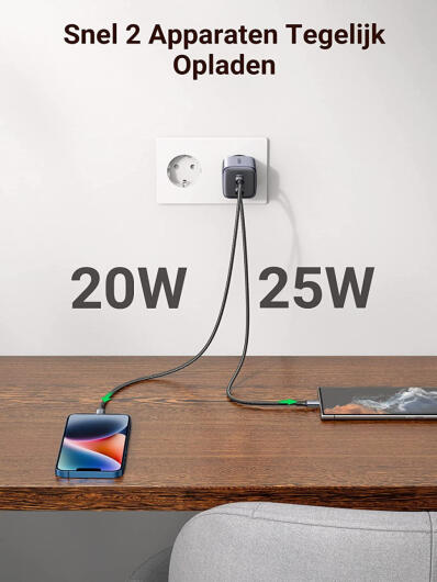 UGREEN Nexode 45W PD USB-C Snellader GaN Adaper Fast Charge Grijs afbeelding 5