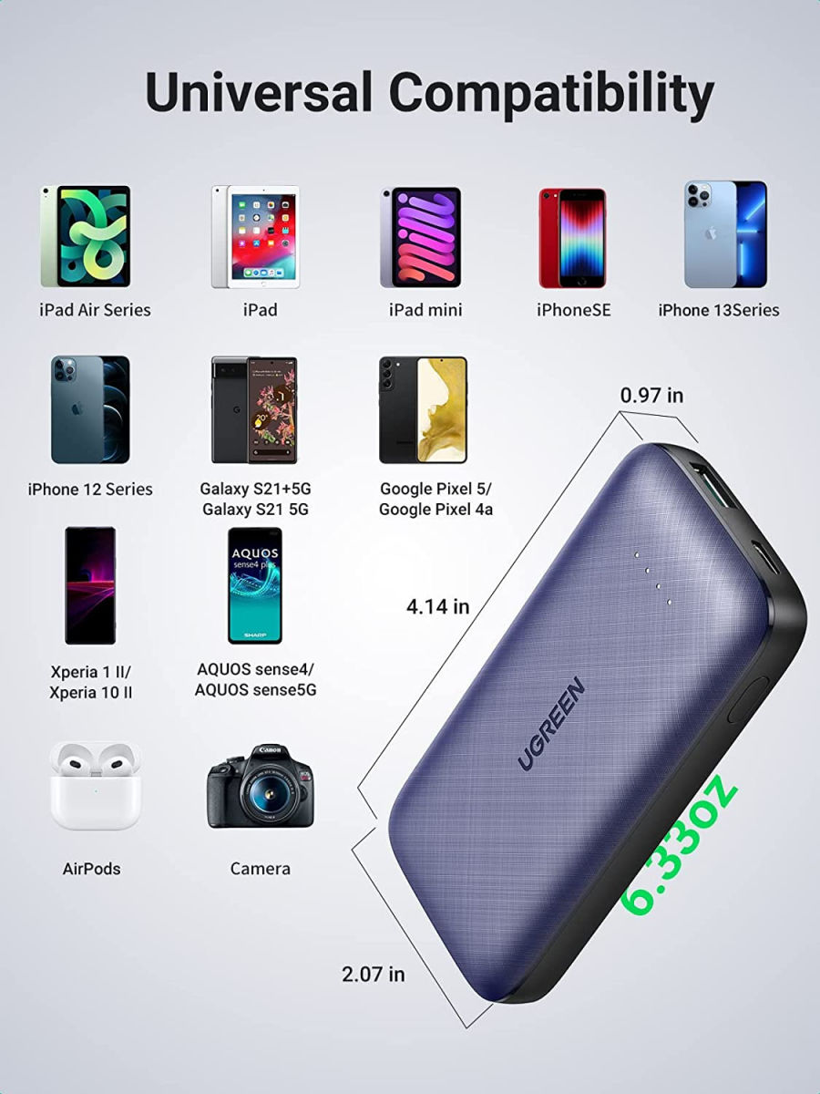 UGREEN USB-A/USB-C 10.000mAh Powerbank Fast Charge 20W Blauw afbeelding 12