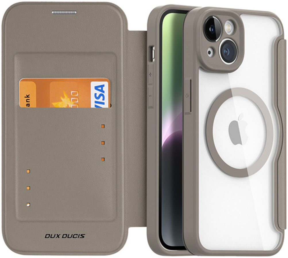Dux Ducis Skin X Pro iPhone 14 Plus Hoesje MagSafe Book Case Beige afbeelding 1