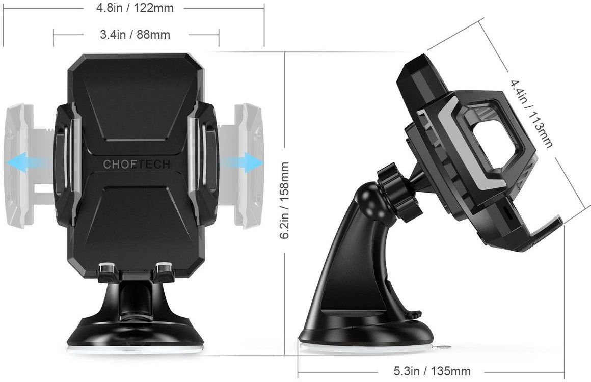 Choetech Raam/Dashboard Telefoonhouder met Draadloos Opladen 10W Zwart afbeelding 9