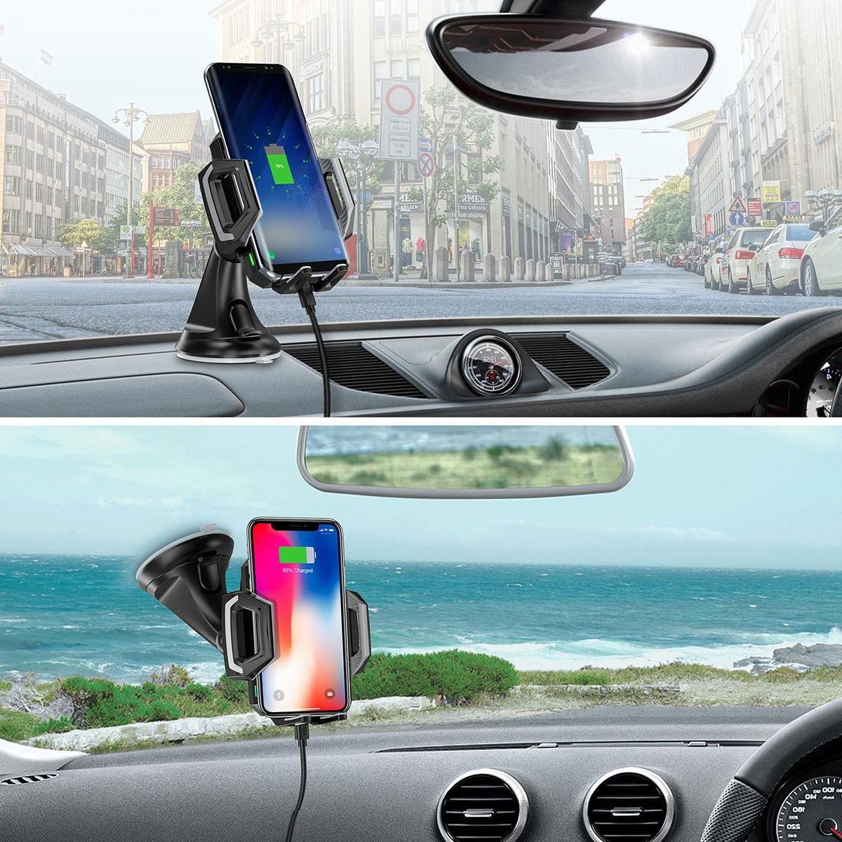 Choetech Raam/Dashboard Telefoonhouder met Draadloos Opladen 10W Zwart afbeelding 10