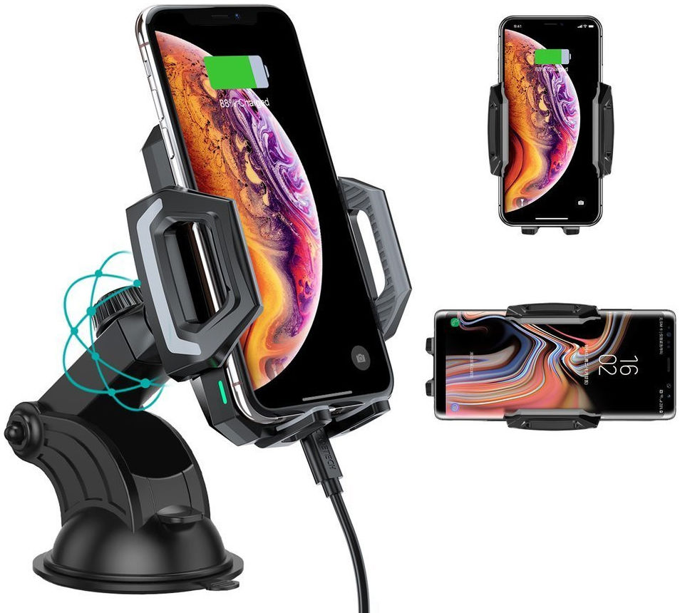 Choetech Raam/Dashboard Telefoonhouder met Draadloos Opladen 10W Zwart afbeelding 2