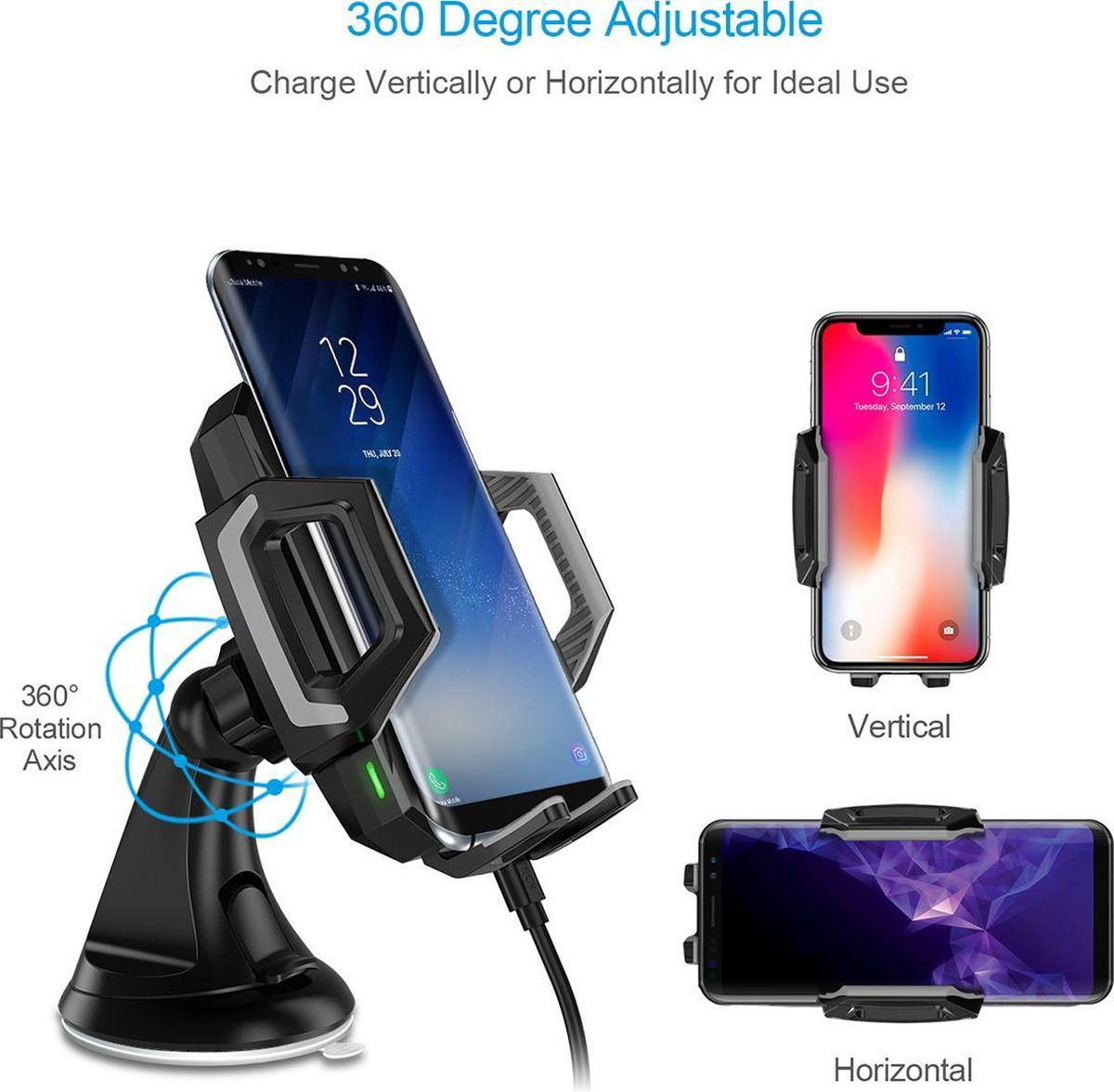 Choetech Raam/Dashboard Telefoonhouder met Draadloos Opladen 10W Zwart afbeelding 4