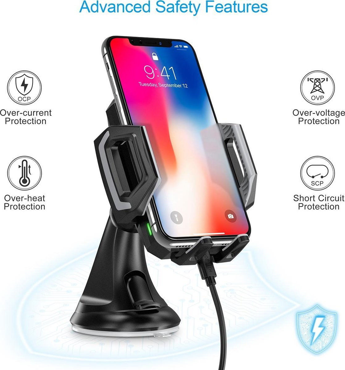 Choetech Raam/Dashboard Telefoonhouder met Draadloos Opladen 10W Zwart afbeelding 5