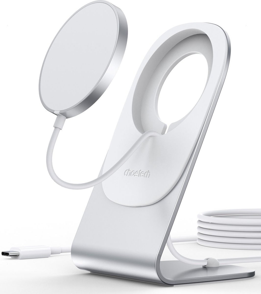 Choetech Magnetische USB-C MagSafe Oplader 15W met Houder / Stand Wit afbeelding 1