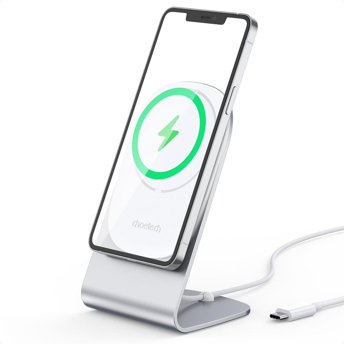 Choetech Magnetische USB-C MagSafe Oplader 15W met Houder / Stand Wit afbeelding 2