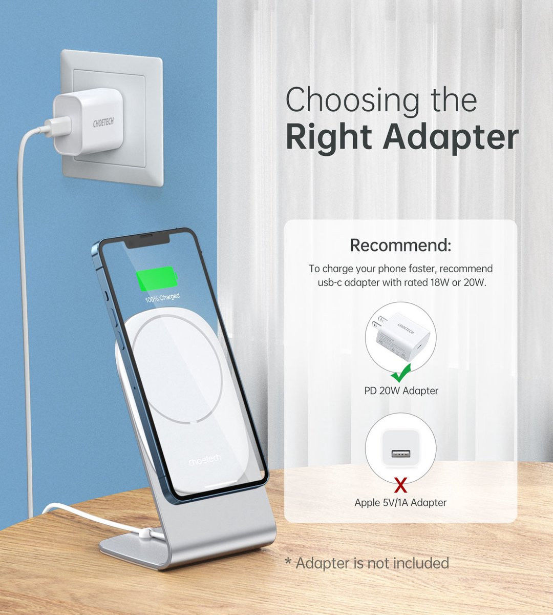 Choetech Magnetische USB-C MagSafe Oplader 15W met Houder / Stand Wit afbeelding 5