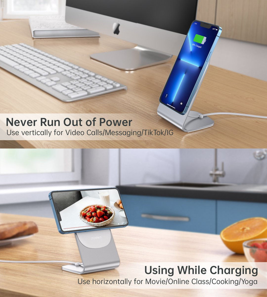 Choetech Magnetische USB-C MagSafe Oplader 15W met Houder / Stand Wit afbeelding 6