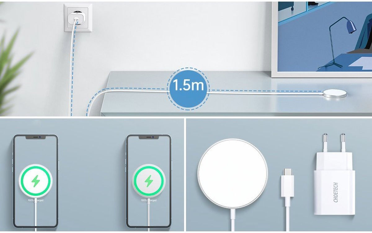 Choetech Magnetische Draadloze MagSafe Oplader 15W met 20W Adapter Wit afbeelding 6