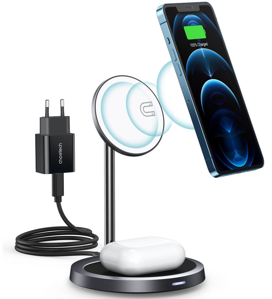 Choetech 2-in-1 20W MagSafe Draadloze Oplader iPhone/AirPods Zwart afbeelding 1