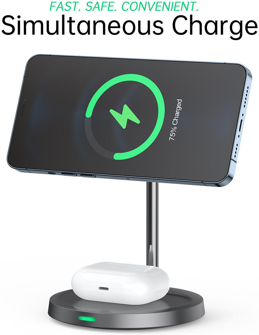 Choetech 2-in-1 20W MagSafe Draadloze Oplader iPhone/AirPods Zwart afbeelding 4