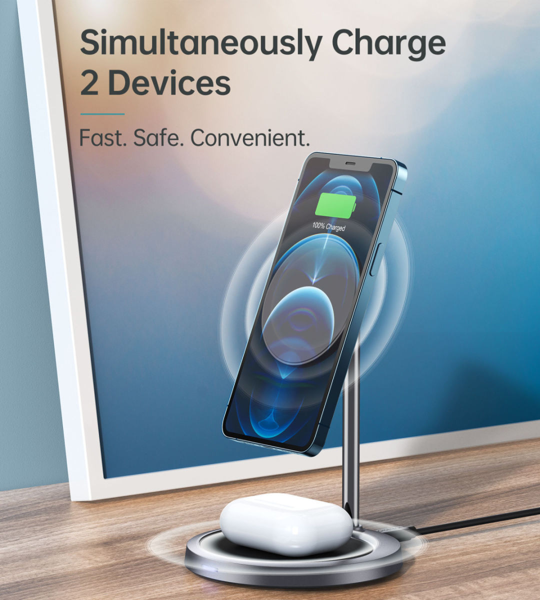 Choetech 2-in-1 20W MagSafe Draadloze Oplader iPhone/AirPods Zwart afbeelding 5