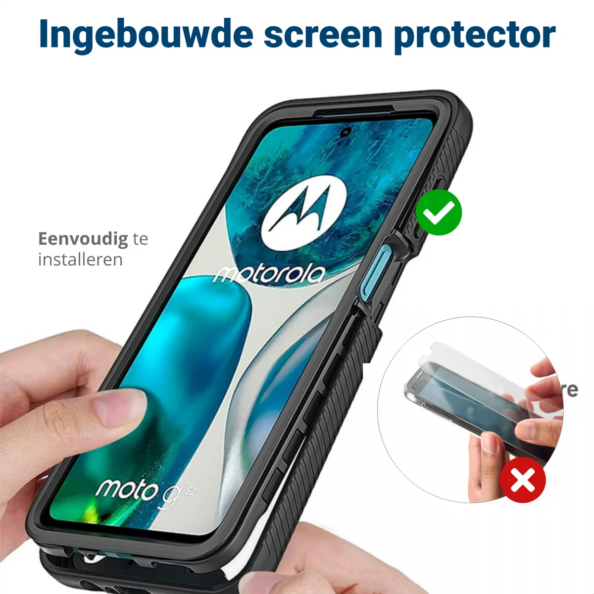 Motorola Moto G82 Hoesje Full Protect 360° Cover Hybride Blauw afbeelding 5