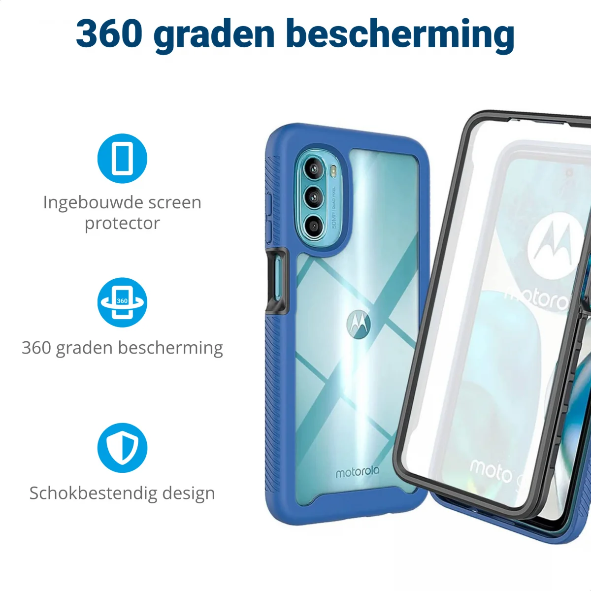 Motorola Moto G82 Hoesje Full Protect 360° Cover Hybride Blauw afbeelding 2