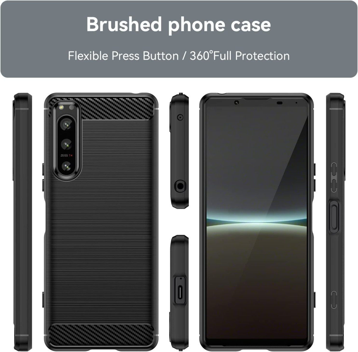 Sony Xperia 5 IV Hoesje Geborsteld TPU Flexibele Back Cover Zwart afbeelding 8