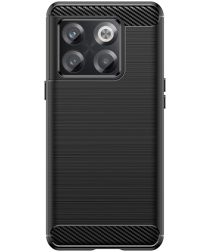 OnePlus 10T Hoesje Geborsteld TPU Flexibele Back Cover Zwart