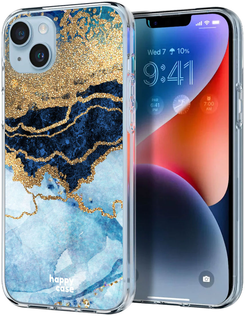 HappyCase iPhone 14 Hoesje Flexibel TPU Blauw Marmer Print afbeelding 2