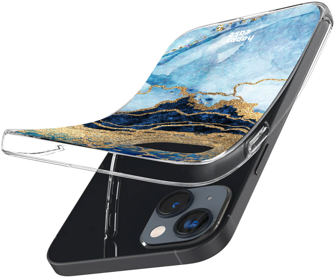 HappyCase iPhone 14 Hoesje Flexibel TPU Blauw Marmer Print afbeelding 5