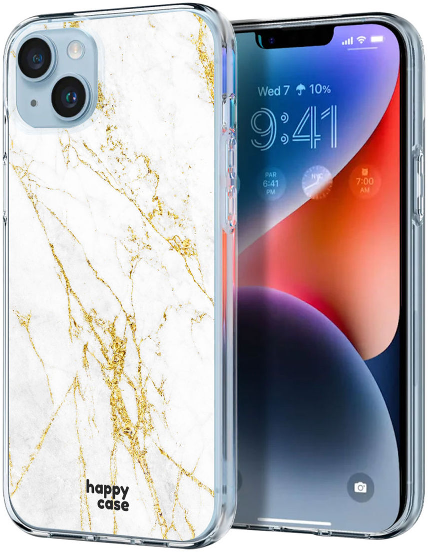 HappyCase iPhone 14 Hoesje Flexibel TPU Wit Marmer Print afbeelding 2