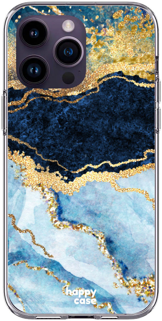 HappyCase iPhone 14 Pro Hoesje Flexibel TPU Blauw Marmer Print afbeelding 1
