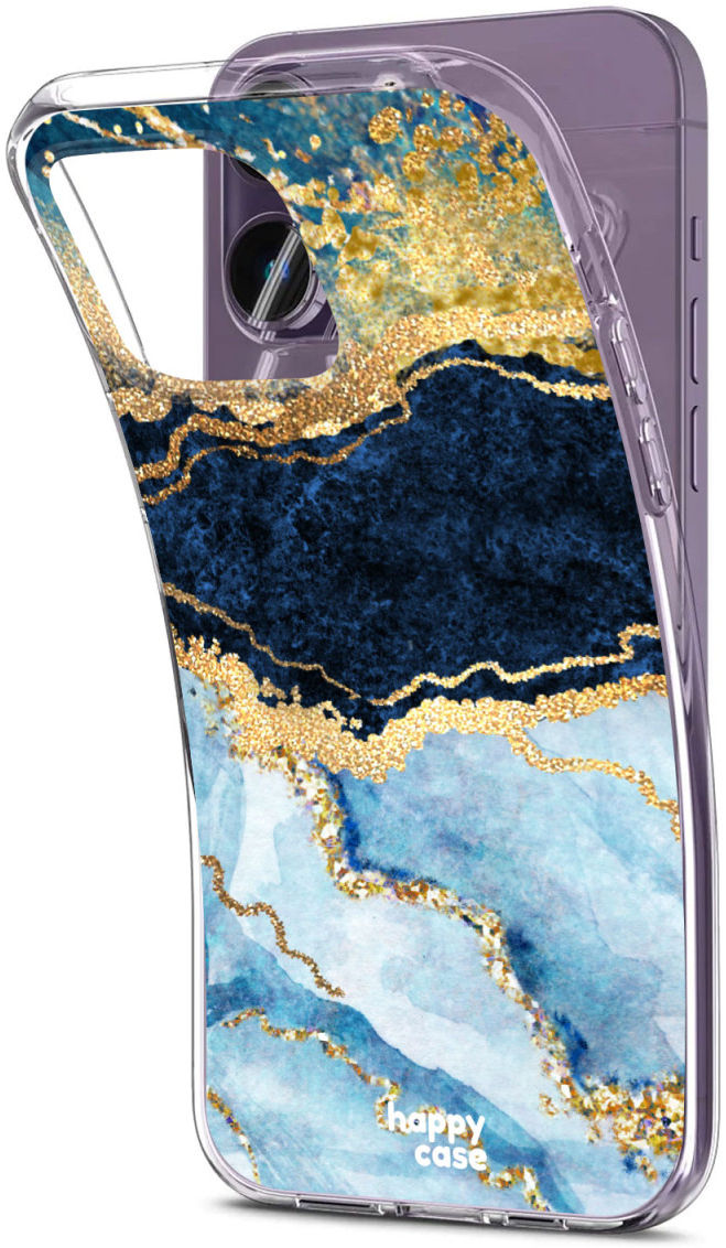 HappyCase iPhone 14 Pro Hoesje Flexibel TPU Blauw Marmer Print afbeelding 2