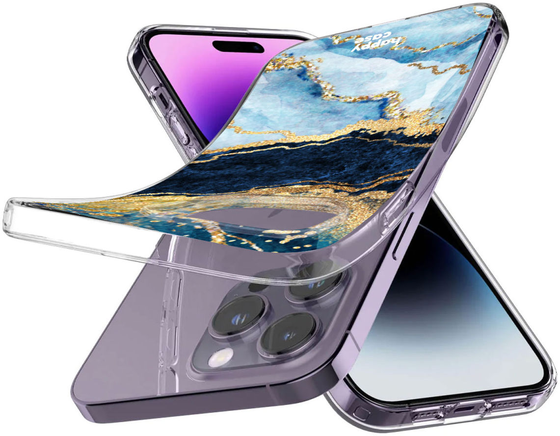 HappyCase iPhone 14 Pro Hoesje Flexibel TPU Blauw Marmer Print afbeelding 4