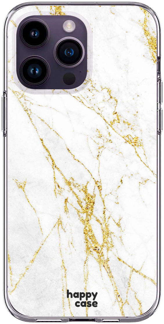 HappyCase iPhone 14 Pro Hoesje Flexibel TPU Wit Marmer Print afbeelding 1