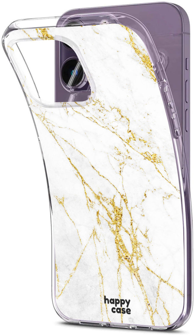 HappyCase iPhone 14 Pro Hoesje Flexibel TPU Wit Marmer Print afbeelding 2
