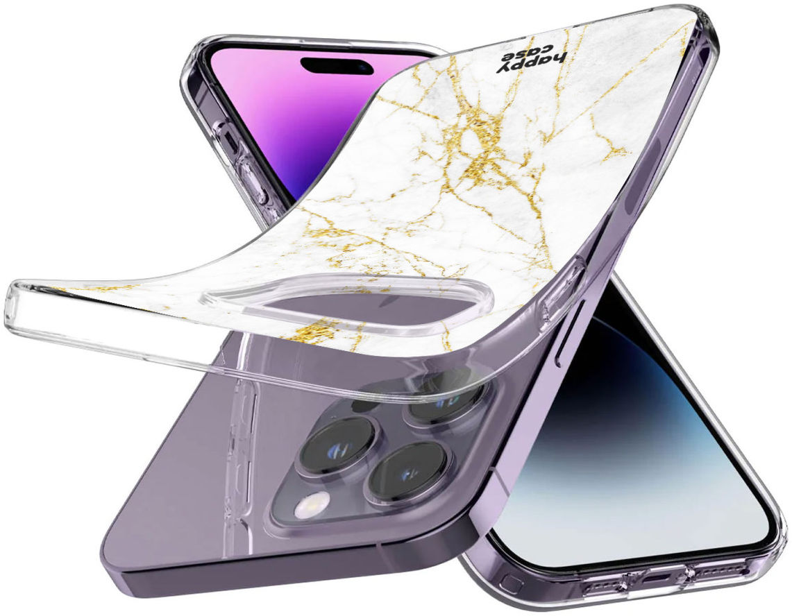 HappyCase iPhone 14 Pro Hoesje Flexibel TPU Wit Marmer Print afbeelding 4