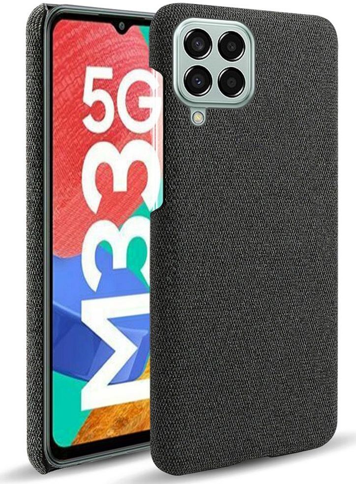 Samsung Galaxy M33 Hoesje met Stoffen Afwerking Zwart afbeelding 1