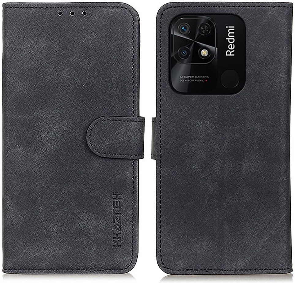 KHAZNEH Xiaomi Redmi 10C Hoesje Retro Wallet Book Case Zwart afbeelding 2