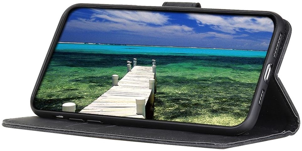 KHAZNEH Xiaomi Redmi 10C Hoesje Retro Wallet Book Case Zwart afbeelding 4