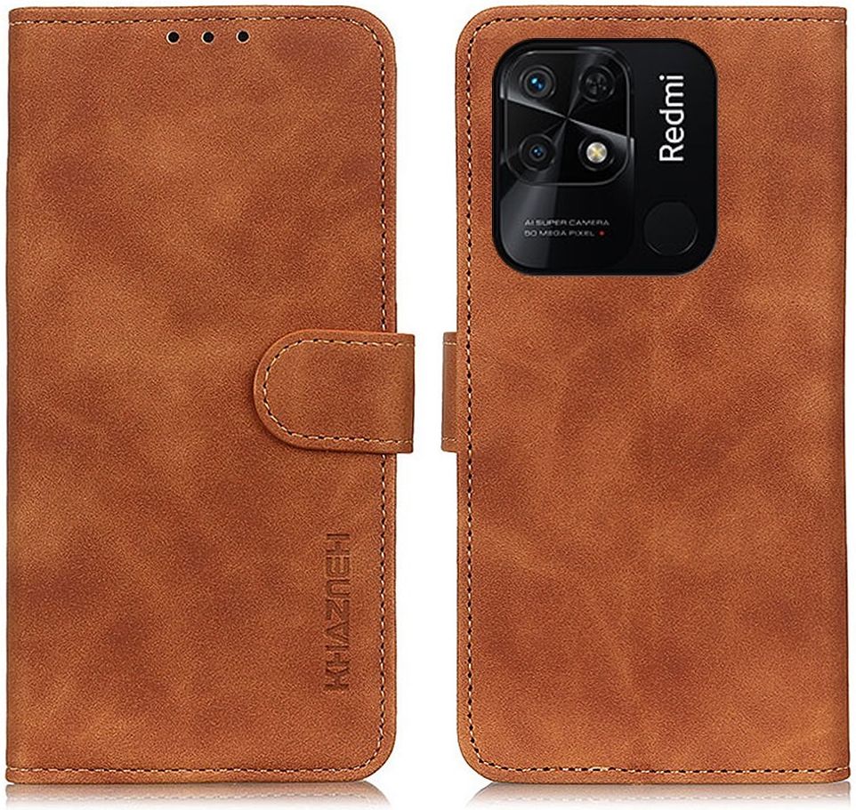 KHAZNEH Xiaomi Redmi 10C Hoesje Retro Wallet Book Case Bruin afbeelding 2