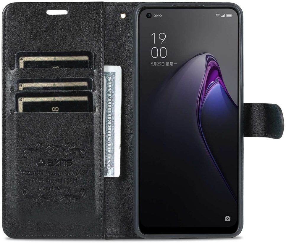 AZNS Oppo Reno 8 Pro Hoesje Wallet Book Case Kunstleer Zwart afbeelding 1