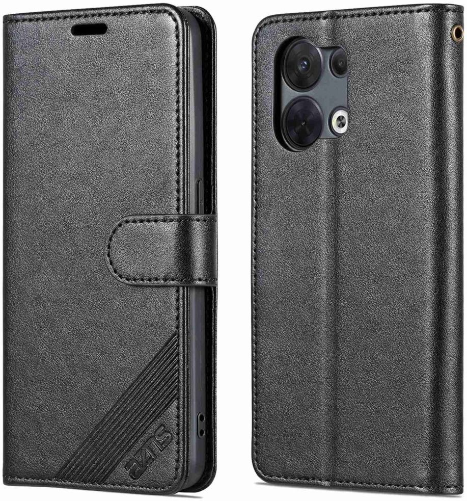 AZNS Oppo Reno 8 Pro Hoesje Wallet Book Case Kunstleer Zwart afbeelding 3