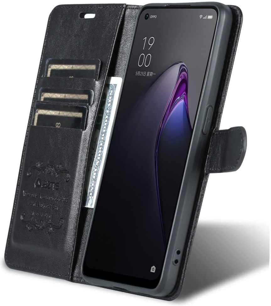 AZNS Oppo Reno 8 Pro Hoesje Wallet Book Case Kunstleer Zwart afbeelding 7