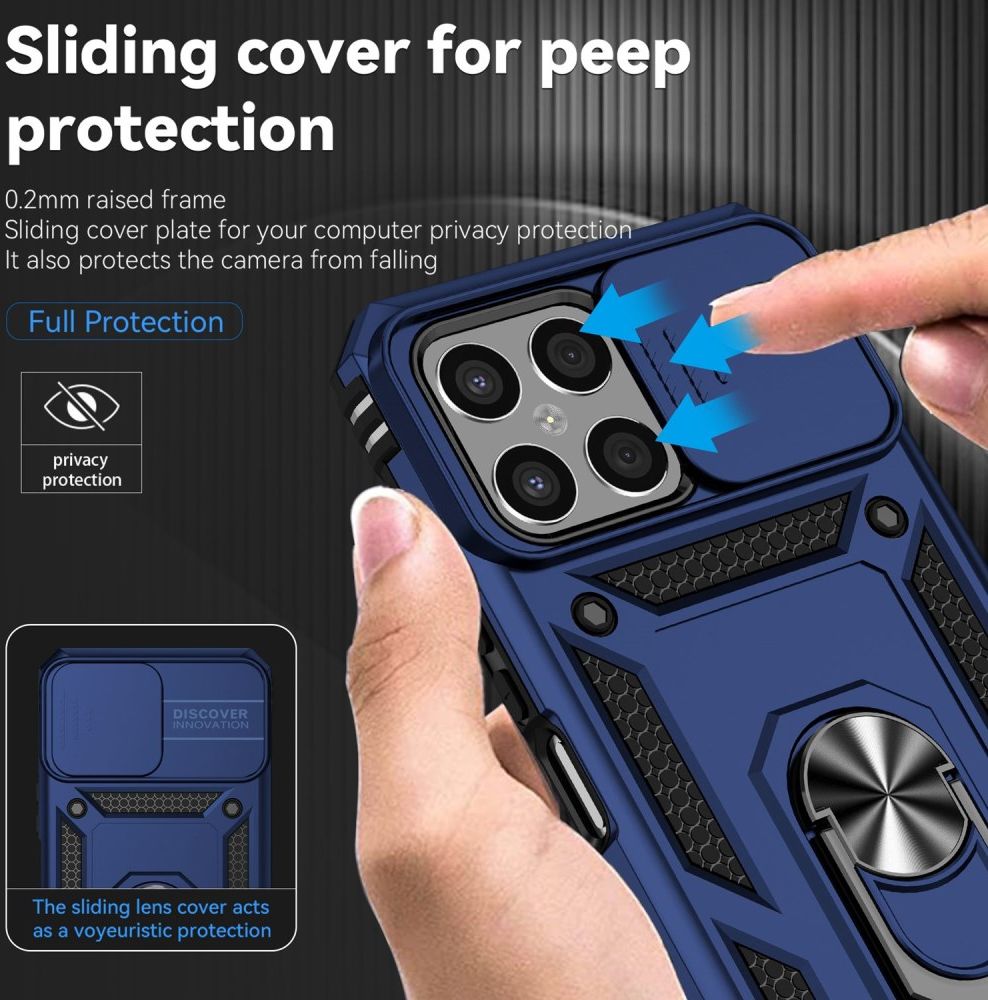 Honor X8 Hoesje met Camera Slider en Kickstand Ring Back Cover Blauw afbeelding 4