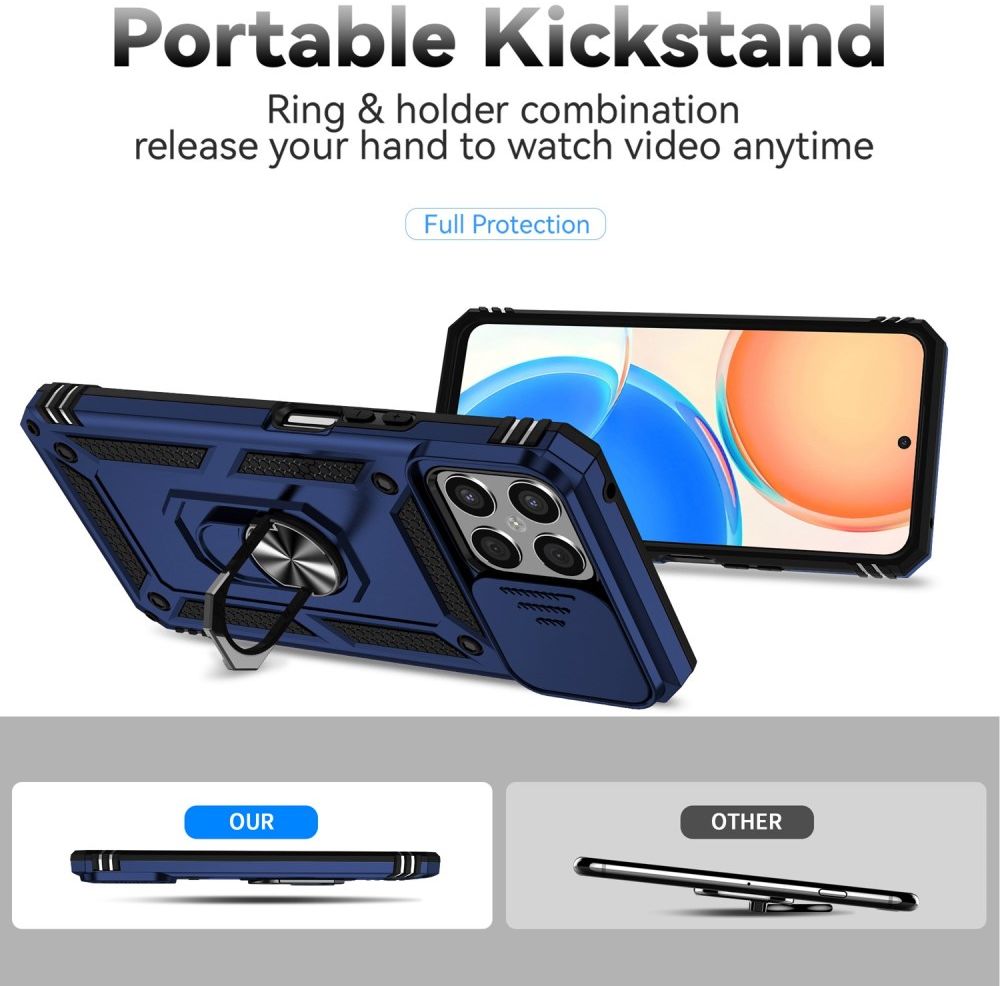 Honor X8 Hoesje met Camera Slider en Kickstand Ring Back Cover Blauw afbeelding 5