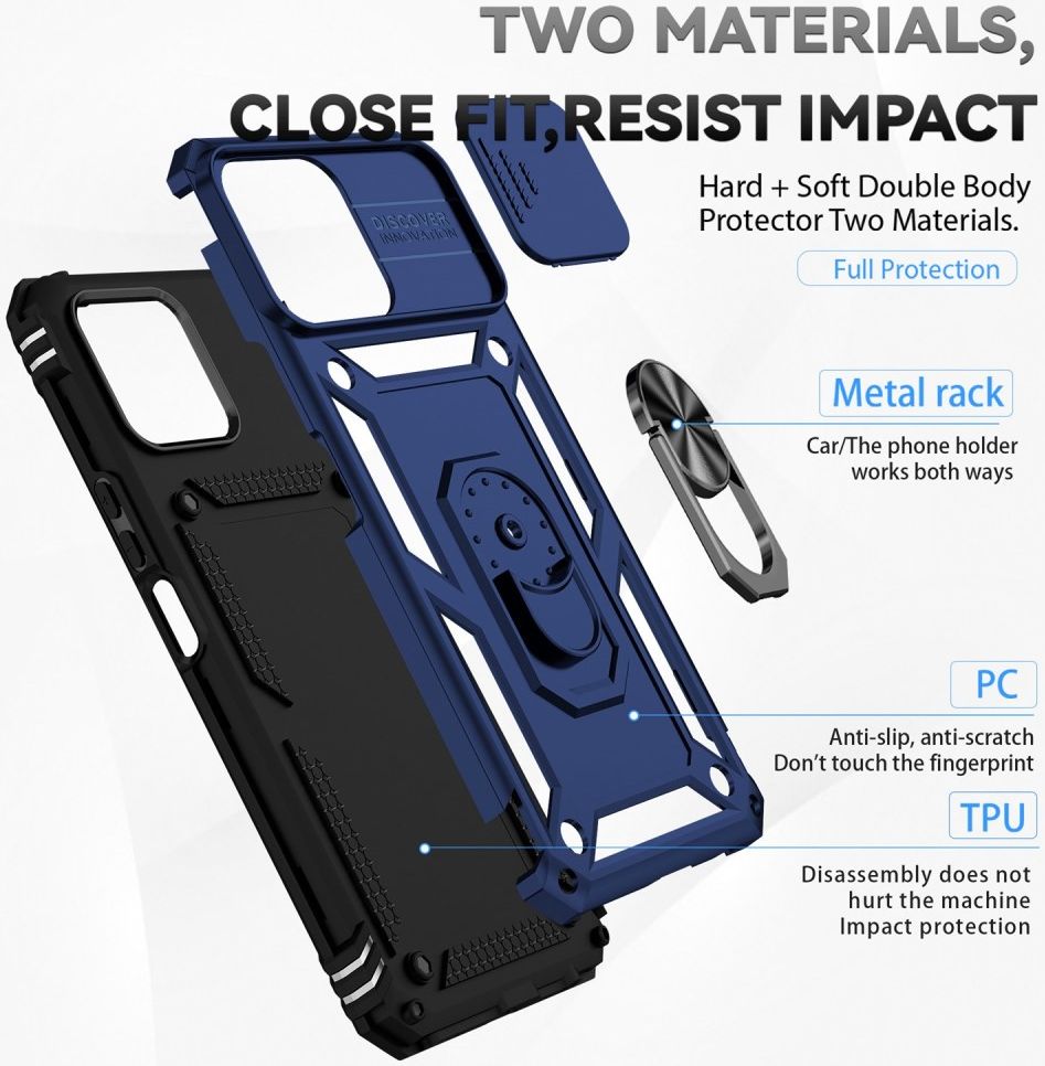 Honor X8 Hoesje met Camera Slider en Kickstand Ring Back Cover Blauw afbeelding 7
