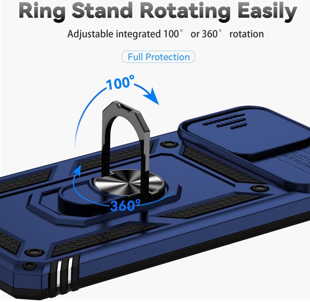 Honor X8 Hoesje met Camera Slider en Kickstand Ring Back Cover Blauw afbeelding 8