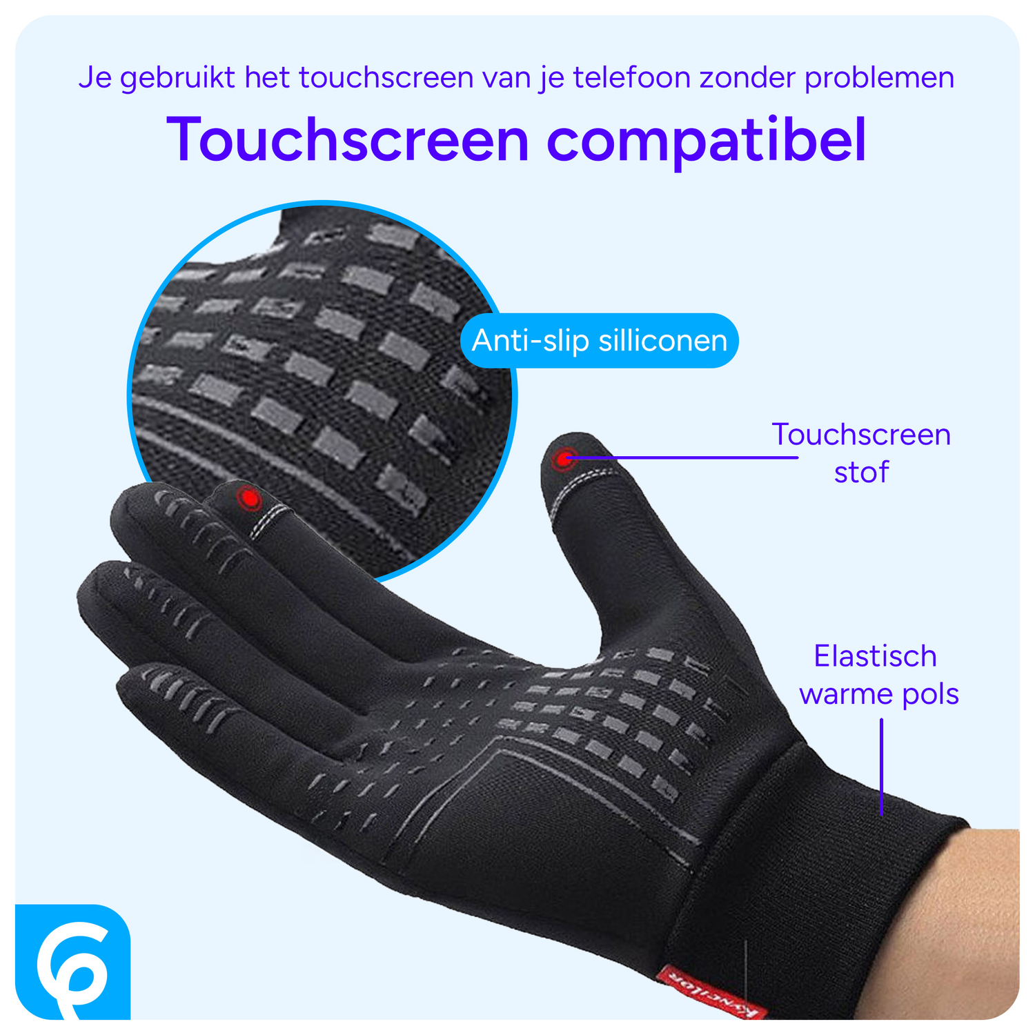 Winter Handschoenen Touchscreen Winddicht en Waterproof Zwart - Maat L afbeelding 2
