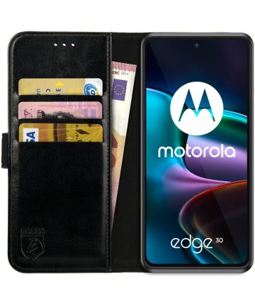 Rosso Element Motorola Edge 30 Hoesje Book Cover Wallet Zwart Hoesjes