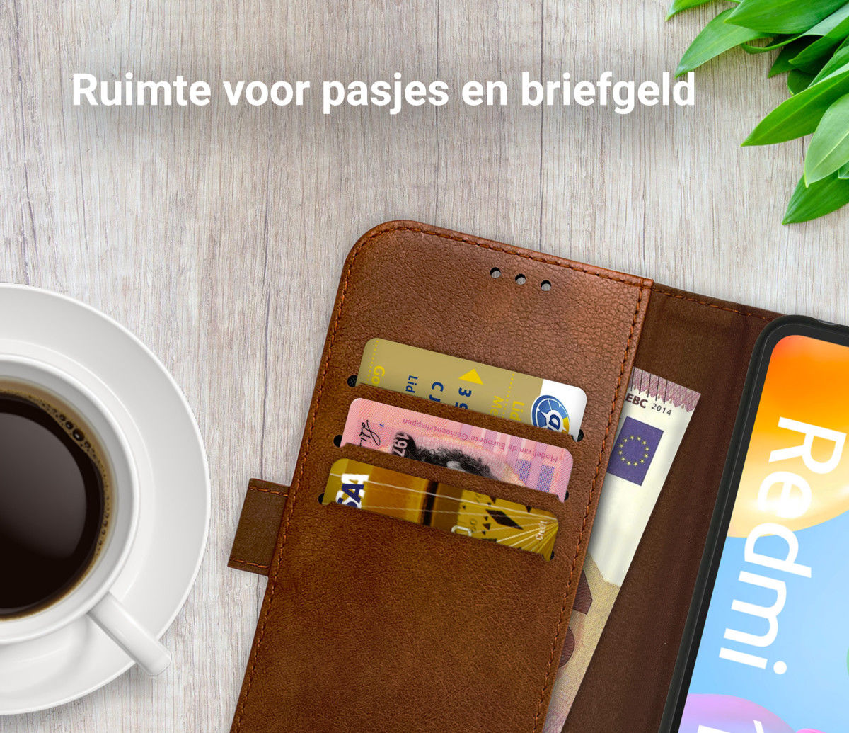 Rosso Element Redmi 10C Hoesje Book Cover Wallet Bruin afbeelding 5