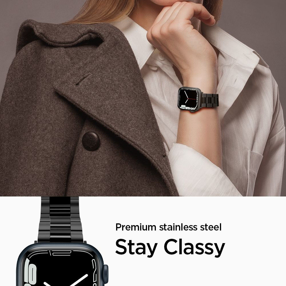Spigen Modern Fit Apple Watch Bandje - 1-10/SE - 42/41/40/38MM - RVS - Zwart afbeelding 4